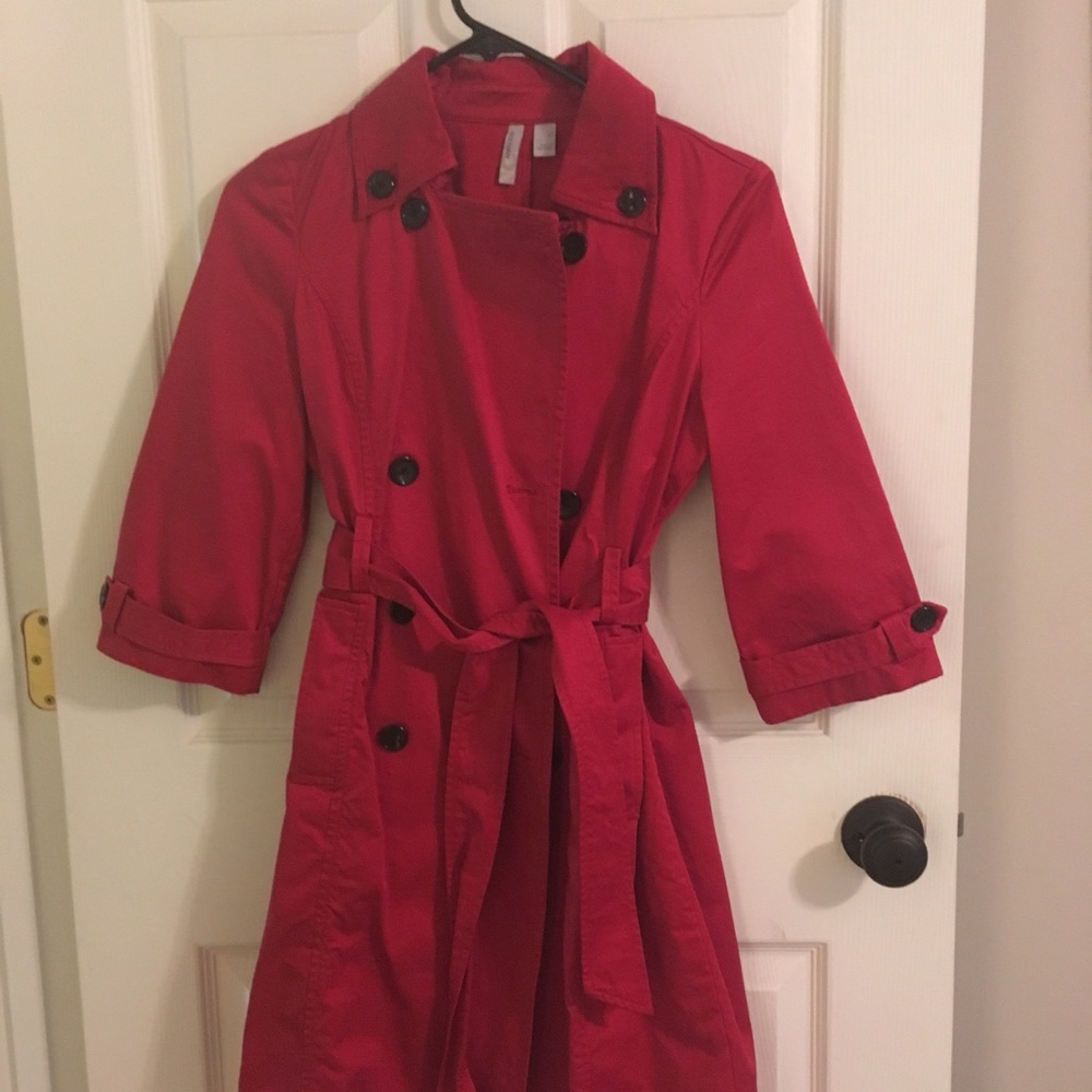 Red Old Navy women’s trench coat.